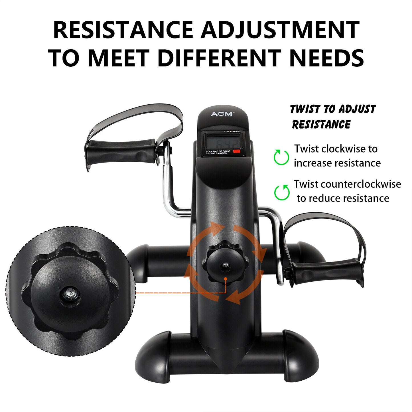 Compact Fitness Bike Pedal Trainer with LCD Display for Arm and Leg Workouts - AGM