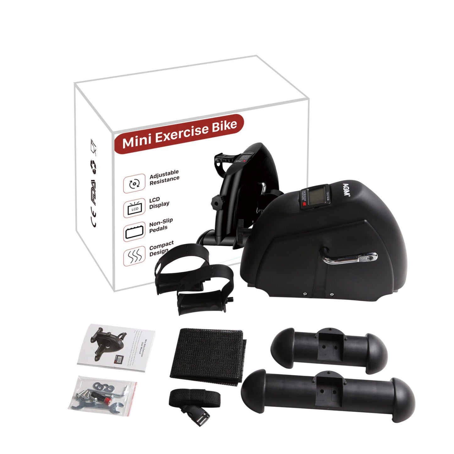 Compact Fitness Bike Pedal Trainer with LCD Display for Arm and Leg Workouts - AGM