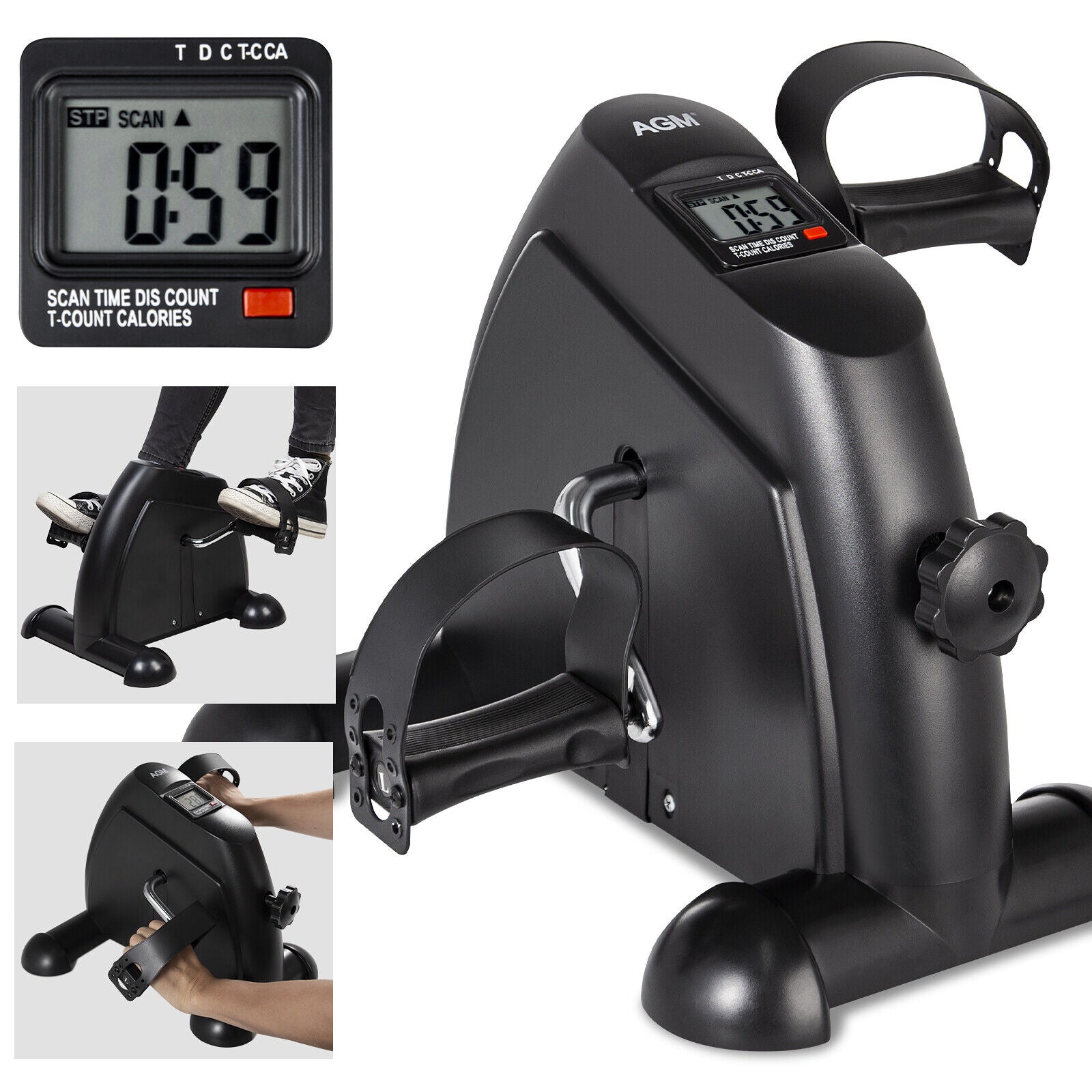 Compact Fitness Bike Pedal Trainer with LCD Display for Arm and Leg Workouts - AGM