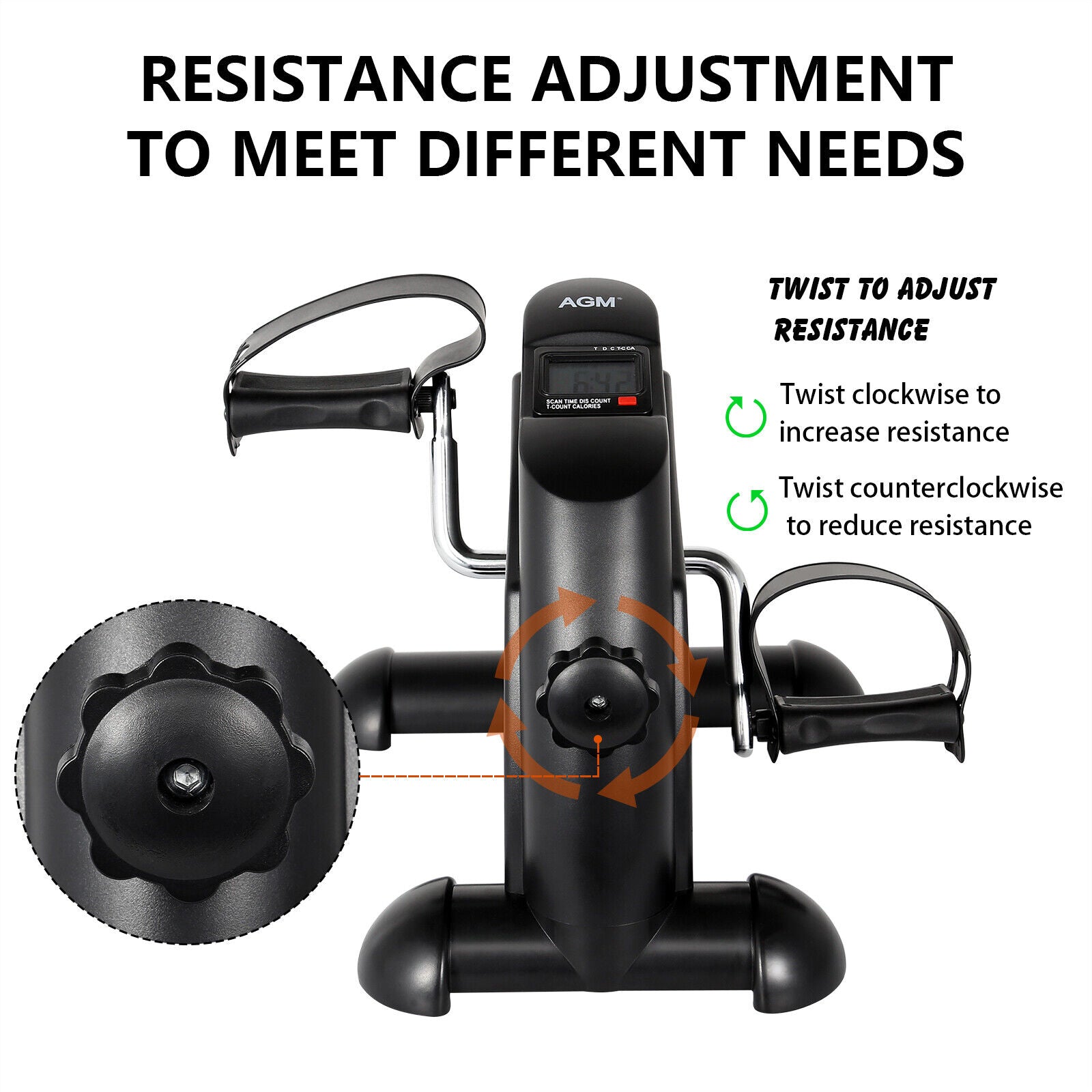 Compact Fitness Bike Pedal Trainer with LCD Display for Arm and Leg Workouts - AGM