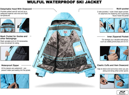 Women’S Waterproof Snow Ski Jacket Mountain Windproof Winter Coat with Detachable Hood