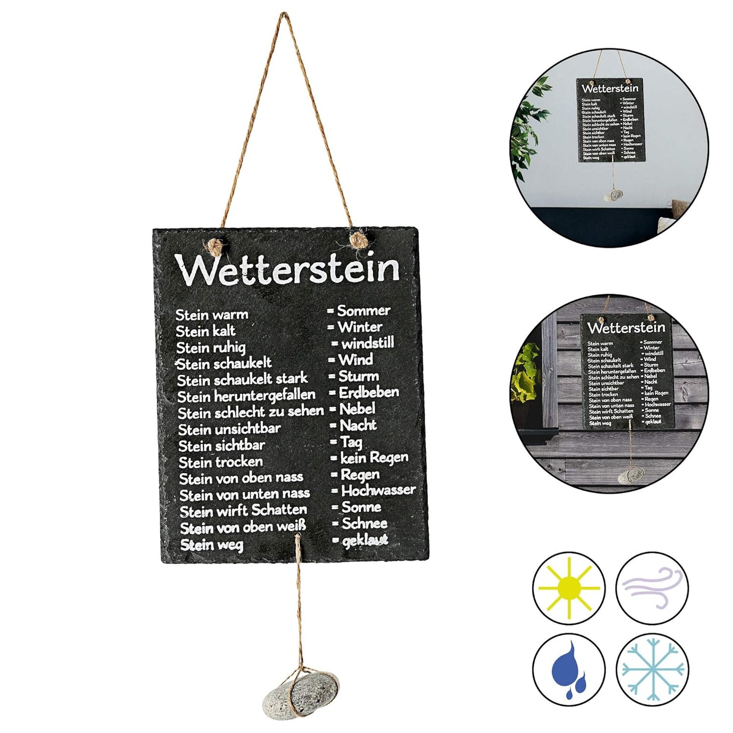 Cepewa Wetterstation Stein Auf Schiefertafel Wettertafel Schild Tafel Beschriftet 20 X 25 Cm