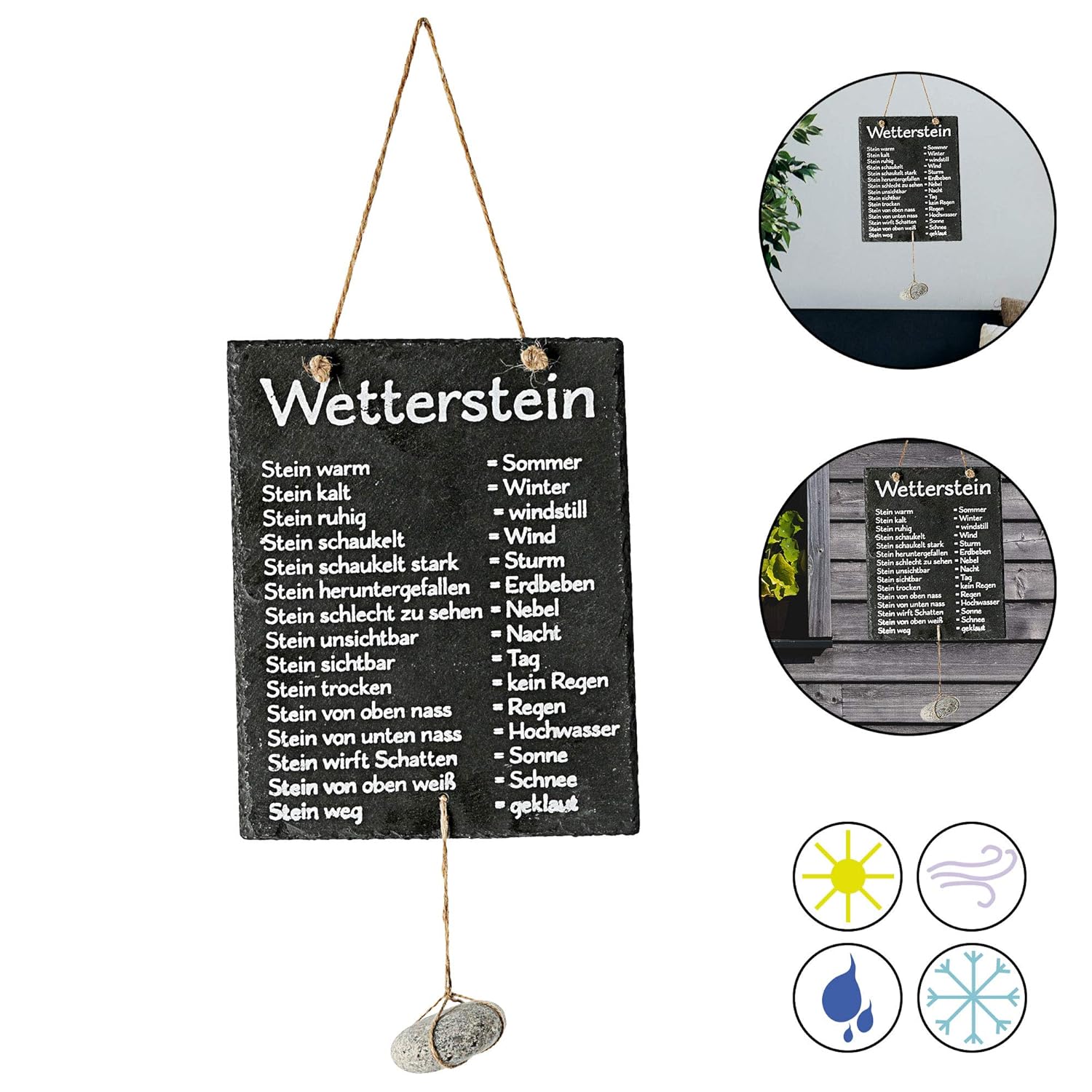 Cepewa Wetterstation Stein Auf Schiefertafel Wettertafel Schild Tafel Beschriftet 20 X 25 Cm